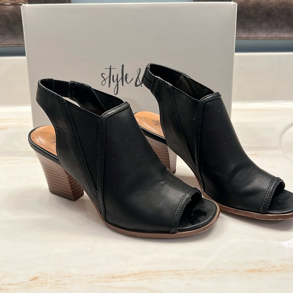 Style & Co. Black Peep-Toe Heeled Booties